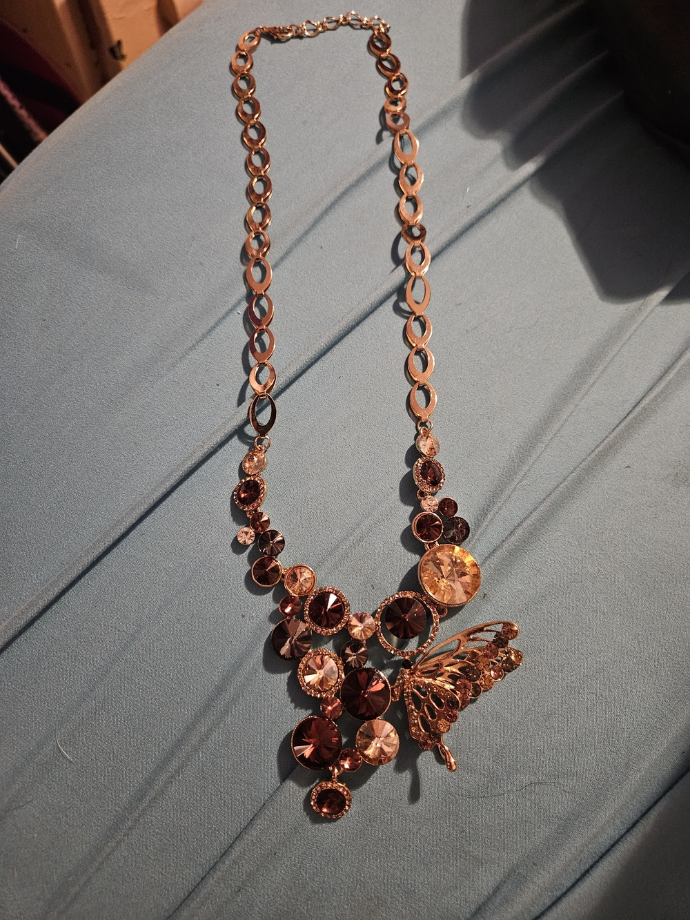 Elegant Rose Gold Butterfly Crystal Statement Necklace - Women Jewelry